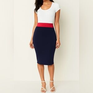 NY & Co Pull on Pencil Skirt Navy Blue & Fuchsia Pink Size M NWT